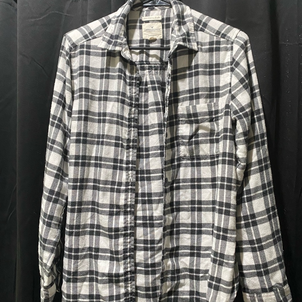 Women’s Flannel Black and White Plaid Shirt